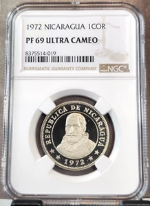 1972 NICARAGUA 1 CORDOBA FRANCISCO HERNANDEZ NGC PF 69 ULTRA CAMEO RARE TOP POP - Picture 1 of 3