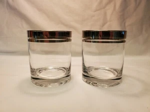 2 Silver Band Trimmed Brandy Whisky Glasses Vintage MCM Barware - Picture 1 of 9