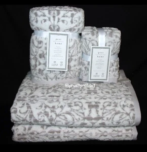 Peri White & Gray Swirl Bathroom Towel Set of 8 - Plush Cotton New - Picture 1 of 8