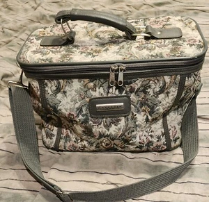 Vintage Blumen Gobelin Galleria Reisetasche Beuteltasche Schminkkoffer mit Schultergurt - Bild 1 von 4
