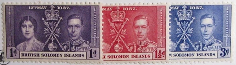 1937 BRITISH SOLOMON IS. #64-66: F/VF MH - 'KGVI' Coronation set of 3 Cover
