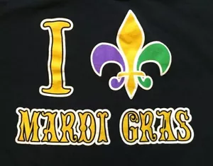 I Love Mardi Gras Youth Large 10/12 Fleur de Lis Carnival Season 100% Cotton - Picture 1 of 3