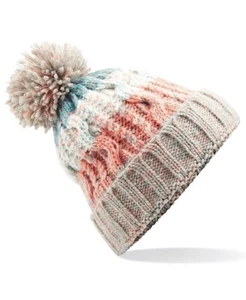 Knitted Bobble Hat Beechfield Cable Knit Thermal Pom Pom Thick Warm Ski Beanie - Picture 1 of 24