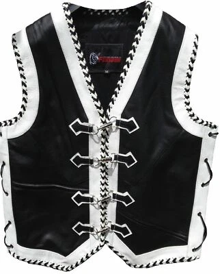 Motorcycle Vest Leather Waistcoat Triple Braided Leather Motorbike Custom Vest - Image 1 of 3
