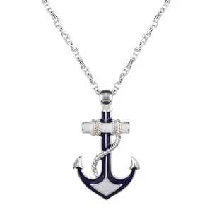 Anchor Pendant Necklace 20 " Chain Navy Blue and White Fast Shipping - Picture 1 of 2