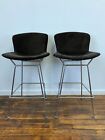 Pair Chrome Bar Stools By Harry Bertoia For Knoll Inc. Ultra Suede Cushions (A)