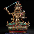 13.6"Old Tibet Buddhism Copper Inlay Turquoise Gem Wenshu Manjushri BuddhaStatue