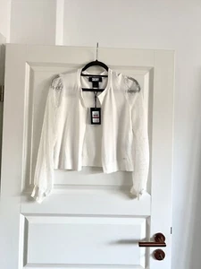 NEU DKNY Leichte Strickjacke Cardigan transparente Ärmel weiß XS - Bild 1 von 8