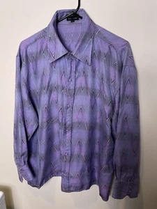 Creme De Silk CDS Metallic Silk Men’s Shirt XL Purple Pattern - Picture 1 of 5