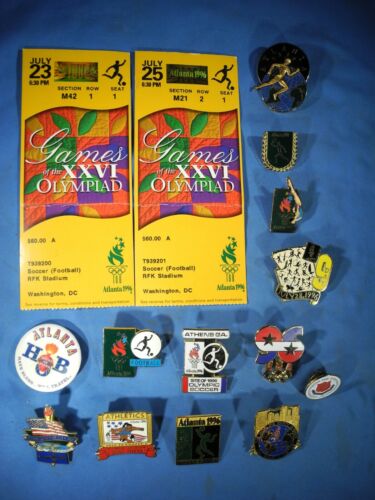 1996 Atlanta Summer Olympics Soccer Ticket Stubs and pin big Lot!
