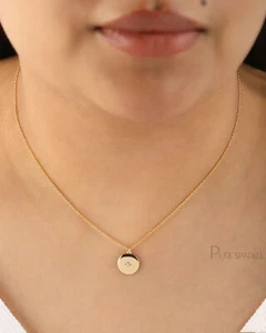 Collar Colgante Dije Disco Starburst Oro 14K 0,01 quilates Diamante Grabado - Imagen 1 de 8