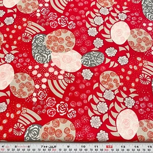 Vintage Yen Rose by Alexander Henry 2005 Red Cotton Fabric Remnant 12" x 44" - Picture 1 of 2