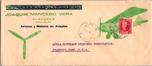 1936 Spain Alguanzas Advertising Air Mail Aviation Cover To USA CT Stamford - Picture 1 of 2