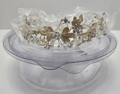 DAVIDS Novia Moldeable Cristales Tiara Champagne Oro Boda Novia Tocado NUEVO Foto 1 de 4