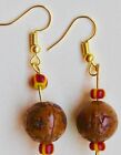 yellow and red cinnabar bead earrings with hooks