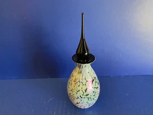 Art Glass Iridescent Perfume Bottle Glass W/Teardrop Stopper 6 1/2" Tall - Picture 1 of 6