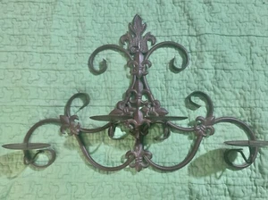 Maroon Metal Fleur De Lis Four Arm Candelabra 🕯️ - Picture 1 of 4