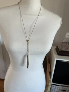 ALEXIS BITTAR Gold Tone Chain Necklace w/Luminous Lucite Pewter/Gold Bar Lariat - Picture 1 of 4