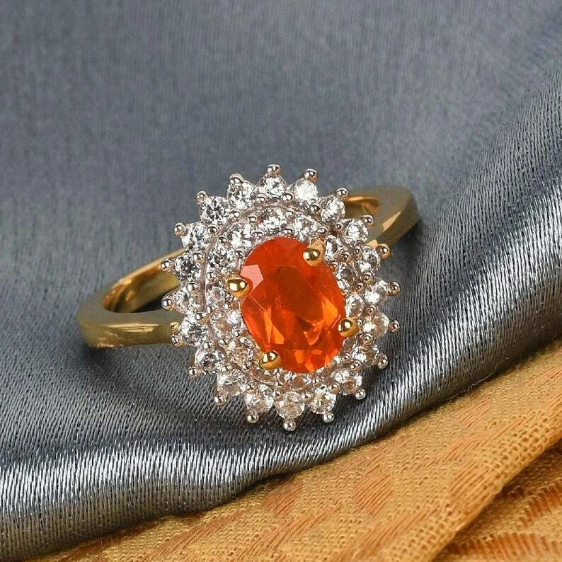 Mexican Fire Opal Engagement Ring Fire Opal Wedding Ring Fire Opal Ring  - Image 1 of 4
