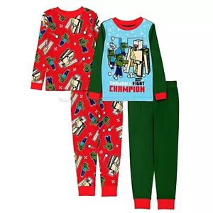 Minecraft Christmas Boy's Cotton 4 Piece Set Holiday Pajamas, Multi, Size 10 - Picture 1 of 4