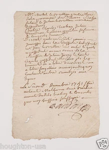 SELTENE 1741 Französische Urkunde während der Herrschaft Ludwigs XV. Präfektur Tours, Frankreich - Bild 1 von 3
