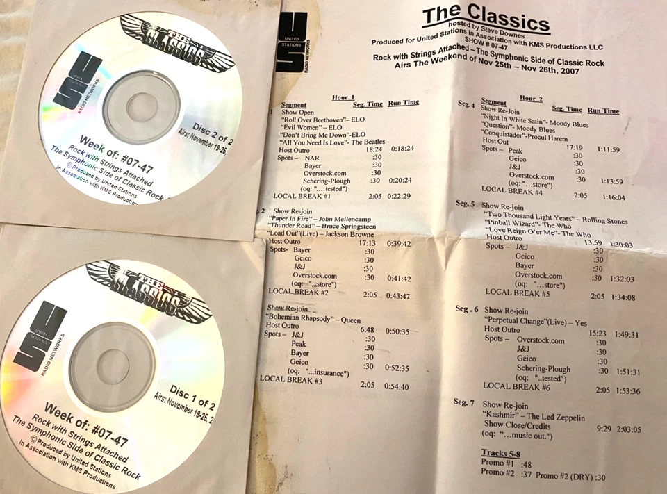 11/25/07 CLASSIC ROCK SYMPHONIC SIDE, STRINGS ATTACHED, 16 TUNES/MONTAGES/2 HR - Image 1 of 1