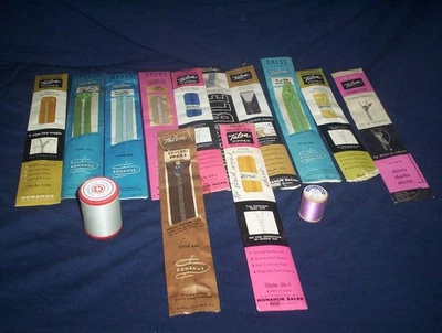 (17) Vintage Talon Unique Coats & Clark's Zipper Lot - Plus 2 Spool Of Thread - Image 1 of 2