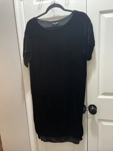 Eileen Fisher Black Velvet Short-Sleeve Stretch Knee Dress Size Medium - Picture 1 of 9