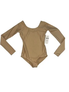 Leveret Girls’ Long Sleeve Beige Leotard Dance Ballet Size Medium NWT - Picture 1 of 5
