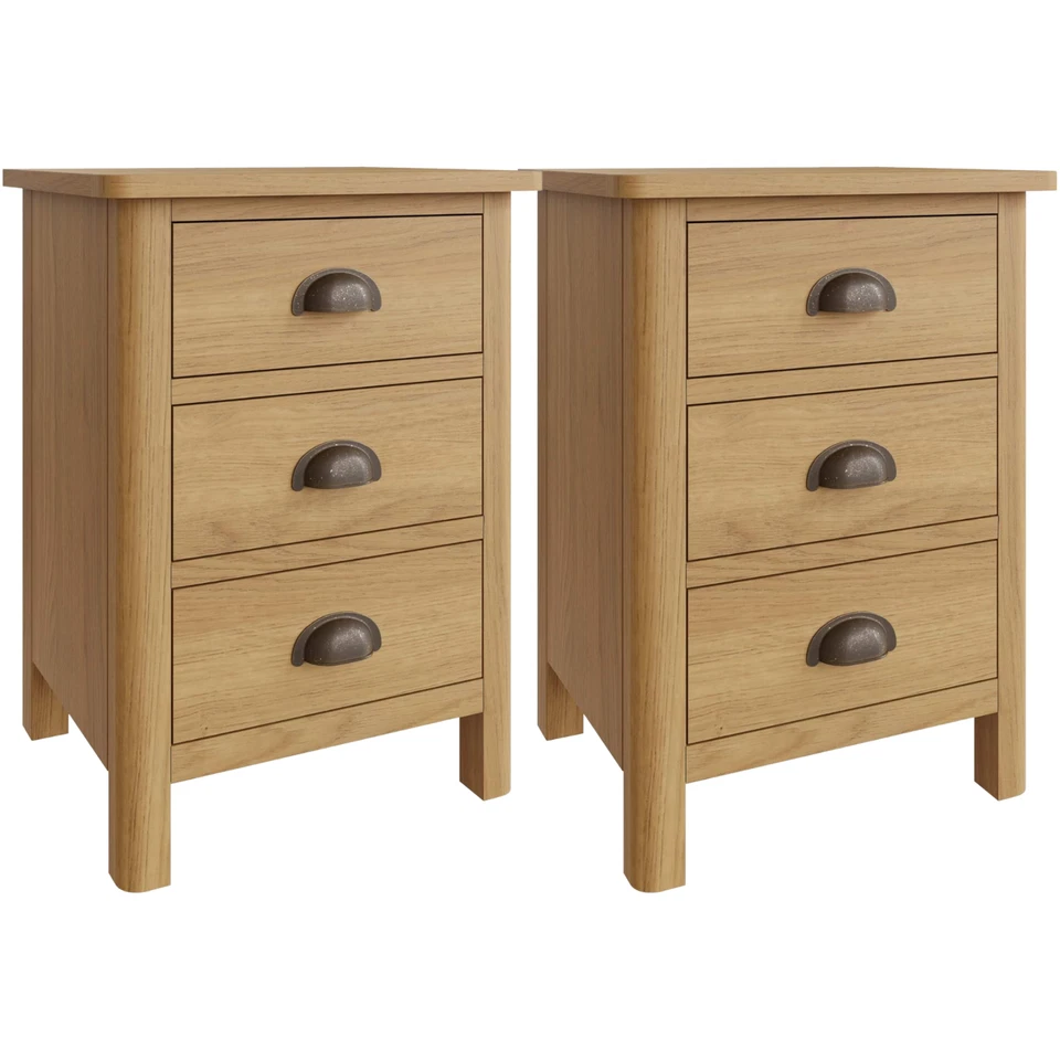 Ravendale Oak Pair of 3 Drawer Bedside Cabinet Rustic Solid Wood Bedroom Storage - Image 1 of 4