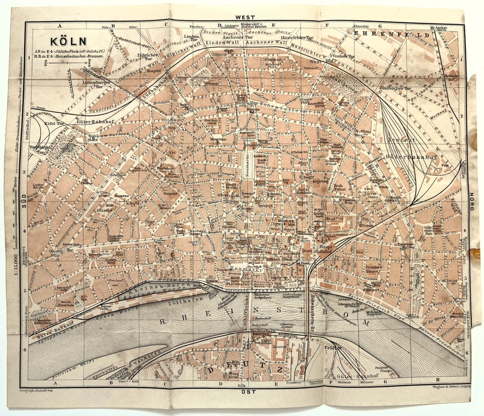 COLOGNE Germany City Street Plan - c 1910 Antique Map - Image 1 of 1