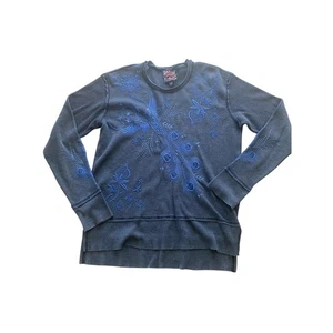 Johnny Was JWLA Blue Pullover Thermal Waffle Embroidered Top Blouse Tunic - Picture 1 of 8