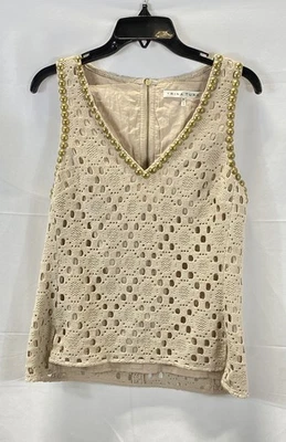 Top Trina Turk para mujer beige ganchillo ojales dorado tachuelas sin mangas talla S Foto 1 de 4