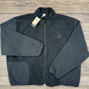 Nike Mens Full Zip Fleece Jacket Black Sherpa Style FB8386-010 Size XXL 2XL NEW - Picture 1 of 6