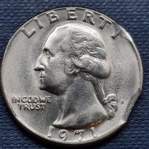 1971 D Washington Quarter 25c ERROR Double Clipped Planchet Uncirculated #93802 - Picture 1 of 2