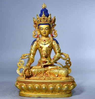 Estatua de Buda de Buda de Longevidad Amitabha Dorado Bronce Budismo Antiguo 12" Foto 1 de 4