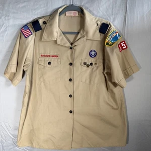 Vintage Boy Scouts of America Kurzarm Uniform Hemd Jugend XL 18/20 Patches Pins - Bild 1 von 13