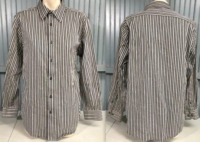 Structure Black Grey Striped Mens Button Shirt Mens Large 100% Cotton 24" Chest - Image 1 of 4