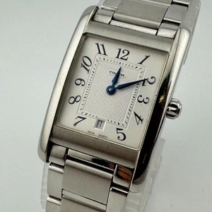 Coach Swiss Quartz Watch W502B Unisex 30m Silver Steel Rectangle New Batter 6.5" - Picture 1 of 6