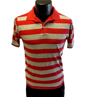 Camisa Polo SURFER Delgada De Colección Años 80 Campus Hombres TRI MEZCLA Rojo Gris Rayas MoD M Foto 1 de 4
