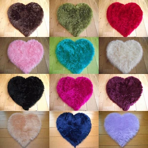 Love Heart Fluffy Mat Rugs Kids Soft Girls Boys Fake Faux Fur Bedroom Rug Mats
