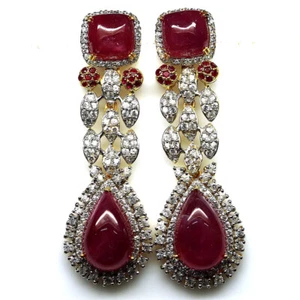 925 Sterling Silver Red Ruby & Zircon Earrings 18k Gold Plated Christmas - Picture 1 of 4