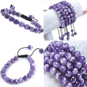 Unisex Adjustable Macrame Braided Dream Amethyst Stone Healing Beads Bracelet - Picture 1 of 5