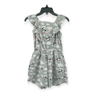 Shosho Girl’s Gray Panda Rainbow Clouds Ruffle Smocked Sleeveless Romper Size 5 - Picture 1 of 8