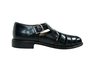 BRASSBOOT Hombre Sandalias Pescador NEGRAS Cuero Zapatos TALLA 8 M PLATA Hebilla - Imagen 1 de 7