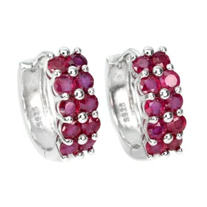 Heated Round Red Ruby 3mm 14K White Gold Plate 925 Sterling Silver Earrings - Picture 1 of 10