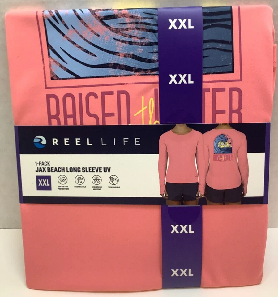 Reel Life Women's Long Sleeve Jax Beach UV Protective Shirt Salmon Rose 2XL