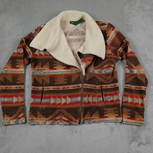 Lauren Ralph Lauren Jacket Womens Large Aztec Southwestern Moto Fleece Vintage - Picture 1 of 9
