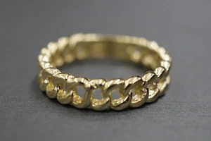 Anillo de banda de cadena curva cubana de oro amarillo liso pulido de 5 mm de ancho. Talla 7,25 - Imagen 1 de 7