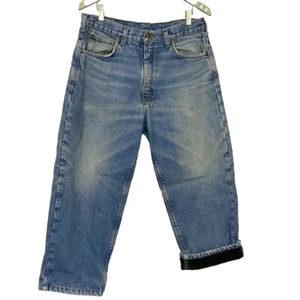 Carhartt Flannel Lined Relaxed Fit Jeans Mens 34x26 HEMMED Distressed B155 DST - Picture 1 of 16